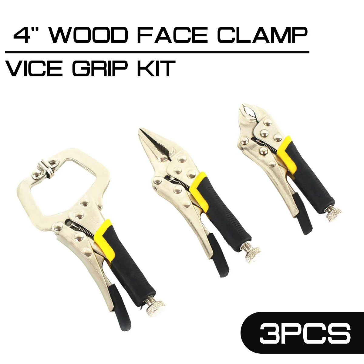 

3pcs/set 4 inch Wood Face Clamp Vice Grip Kit Complete Locking C Type Clip Clamp Straight Needle Pliers Locking Self Grip Plier