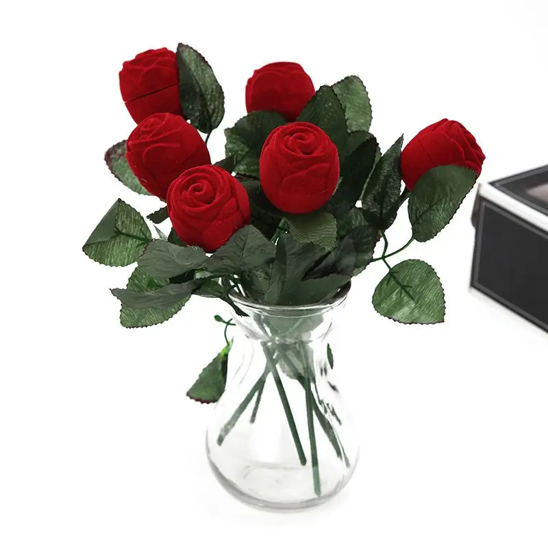 Creative Romantic Rose Ring Box Flower Flocking Holder Velvet Packing Jewelry Case for Engagement Valentine Day | Дом и сад