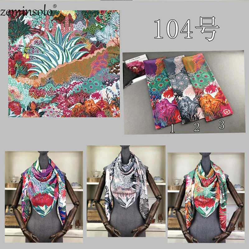 Luxury Brand 100% Twill Silk Scarf Multicolor Square Bandana Floral Print Kerchief Scarves For Women Shawls Wraps Echarpe |