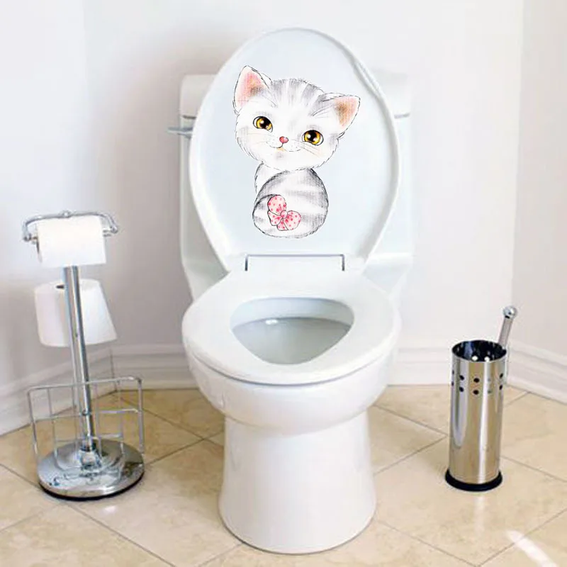 

Cartoon Cute Wall Stickers Removable Wall Stickers Realistic Cat Happy Day Pvc Self-adhesive Toilet Stickers