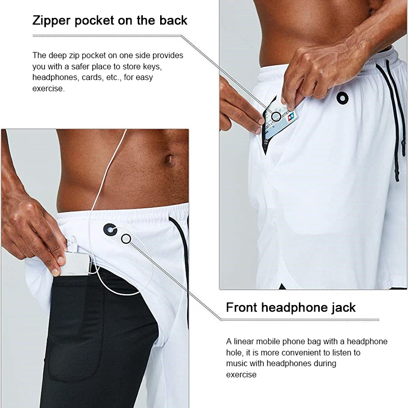 

2 In 1 Men's Summer Solid Color Sports Shorts Double-layer Quick-drying Sports Shorts Running Exercise Gym Fitness Male Shorts
