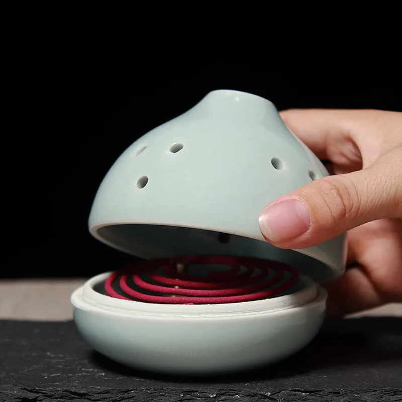 Зеленый фарфор керамический спиральный ладан горелка Китайский античный полый