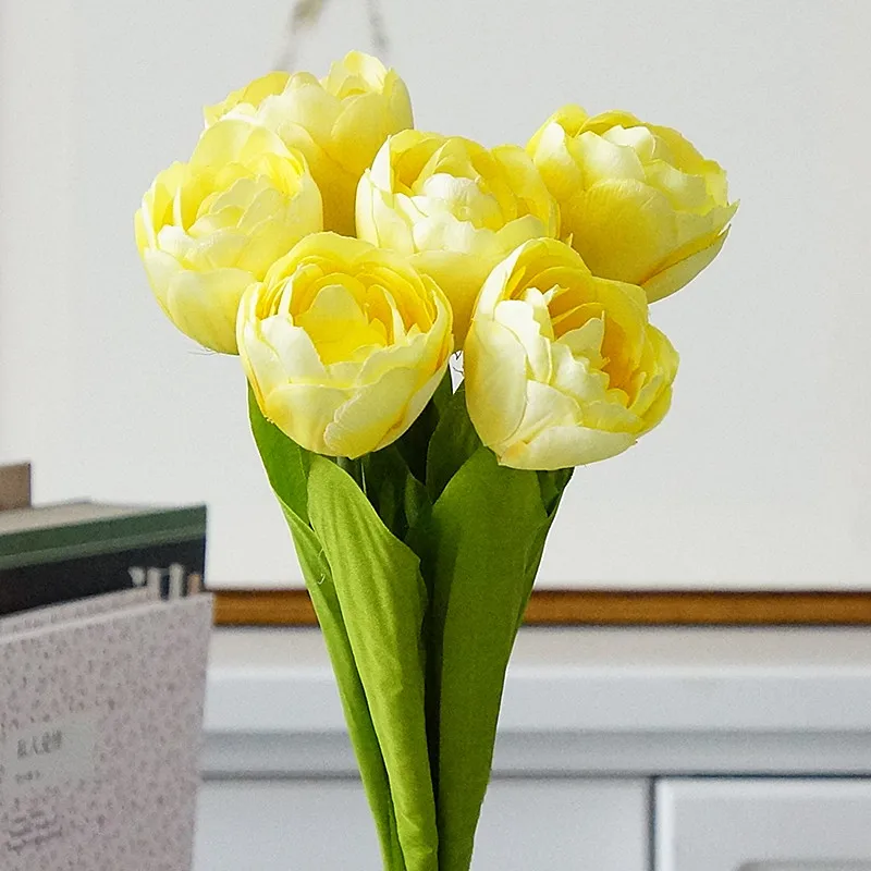 yellow 6 головок ручной работы тюльпаны искусственный букет поддельный цветок свадебное украшение дома цветы для свадьбы Искусственные цветы коллаж бумага - Цвет: yellow