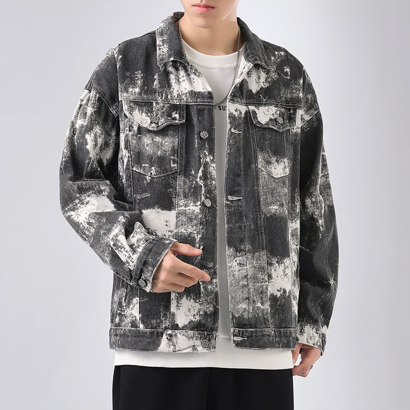 

Men's Jeans Jacket Hip Hop Graffiti Denim Jackets Coat Streetwear Fashion Letter Printing Casual Loose Retro Trendy Style
