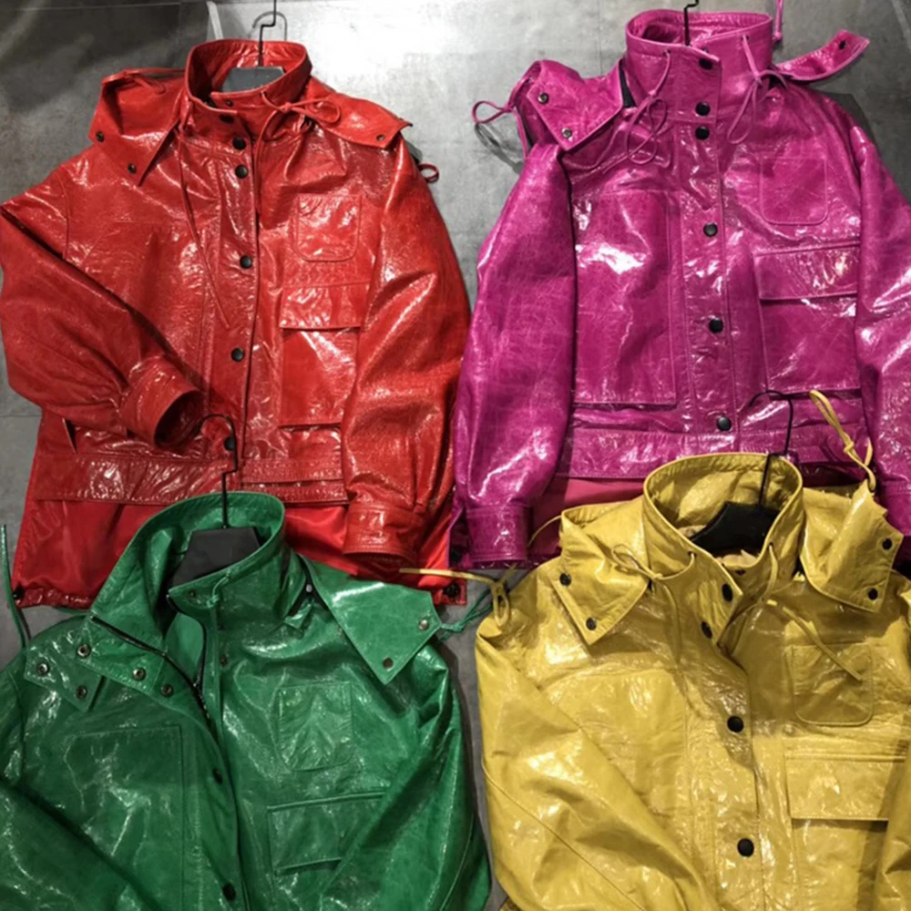 Весенние разноцветные воск кожаная куртка из овчиной кожи Хай стрит