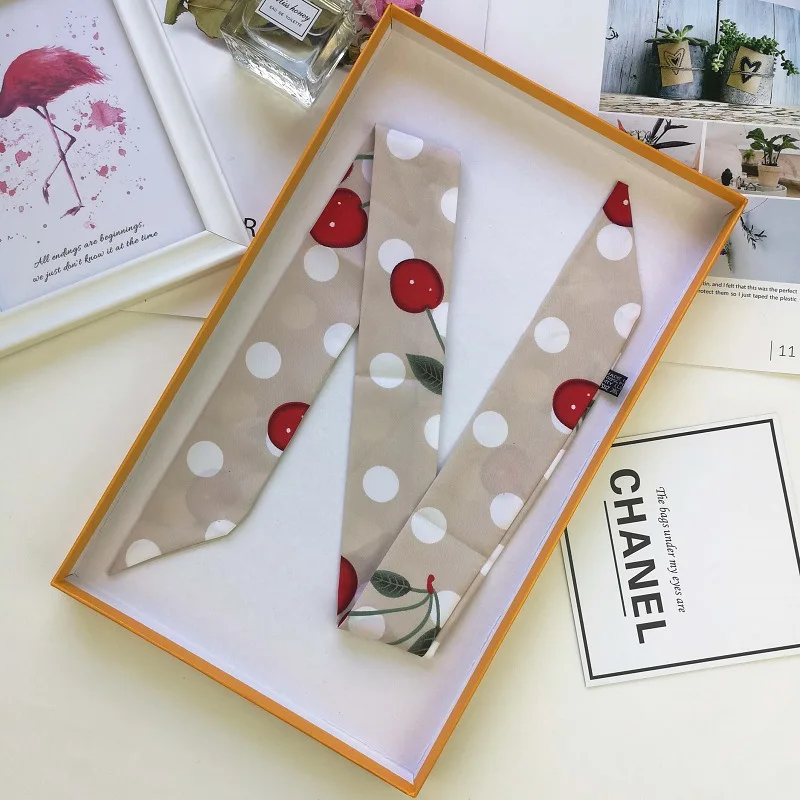 Женский шелковый шарф-вишня узкий шарф с геометрическим принтом и маленькими