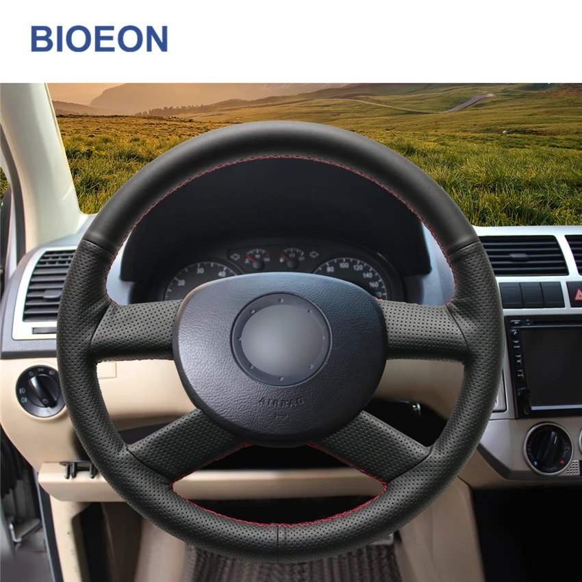 hand stitch black pu artificial leather car steering wheel cover for volkswagen vw golf 5 v touran 2003 2005 polo fox free global shipping