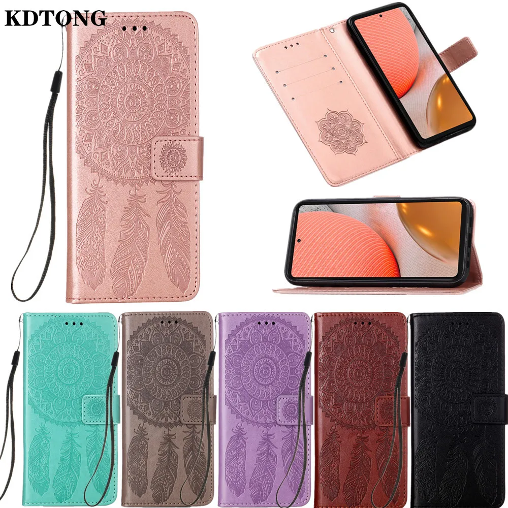 

Phone Case for Samsung Galaxy A70 A80 A60 A50 A40 A30 A40S M20 A10 Funda Embossed Dreamcatcher Wallet Flip Leather Protect Cover