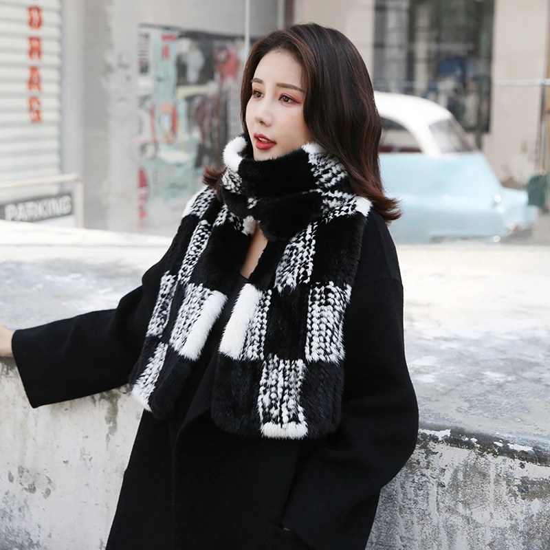 Шаль из 2020 натурального меха норки длинная 100% женские зимние шарфы теплая