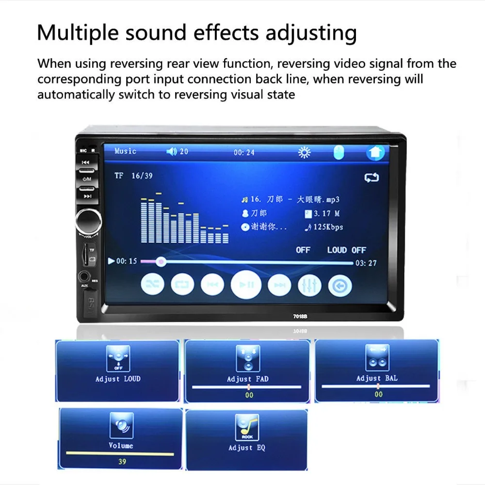 

Car Radio Player Bluetooth 7'' Touch Screen 2Din Mirror Link Multimedia Player MP5 FM Rear View Camera Remote Control