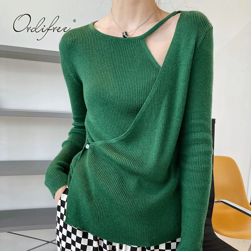 

Ordifree 2021 Autumn Women Knitted Sweater Pullover Long Sleeve Sexy Sweater Streetwear Jumpers Pull Femme