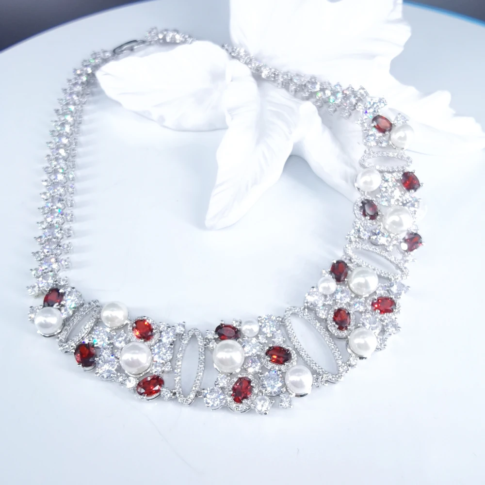 2020 New fashion luxury bohemia shell pear red CZ zircon necklace wedding banquet birthday dressing show jewelry free shipping | Украшения