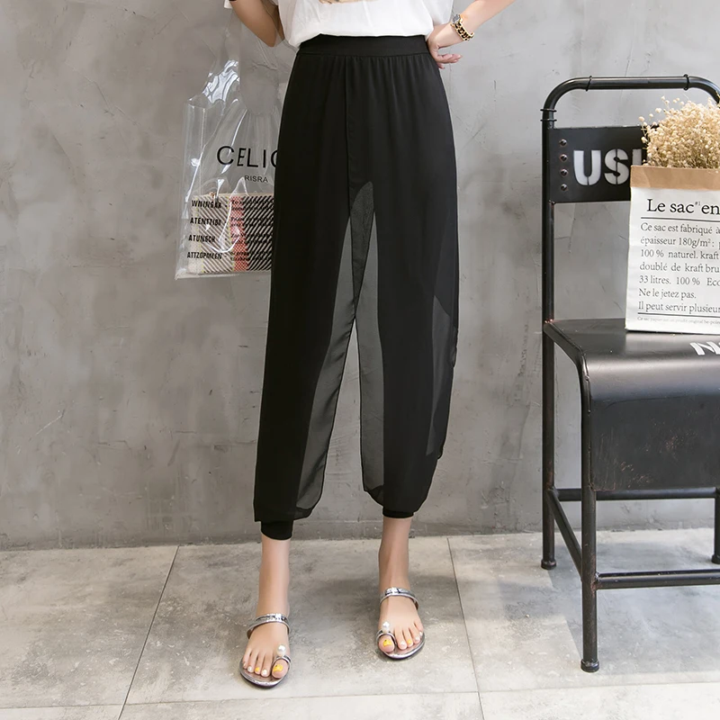 2019 spring summer fashion women chiffon harem pants female spliced trousers elastic waist casual comfy boho pant plus size 5XL | Женская