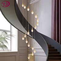 spiral design staircase chandelier lighting luxury gold home decor suspension lamp long living room lobby led light fixture