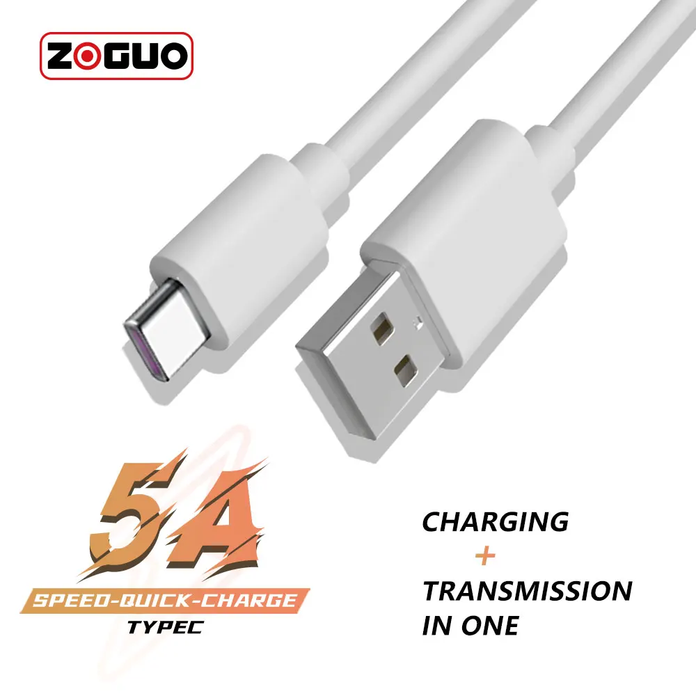 

5A USB Type C Cable For Samsung S20 S9 S8 Xiaomi Huawei P30 Pro Fast Charge Mobile Phone Charging Wire White Cable USB Charging