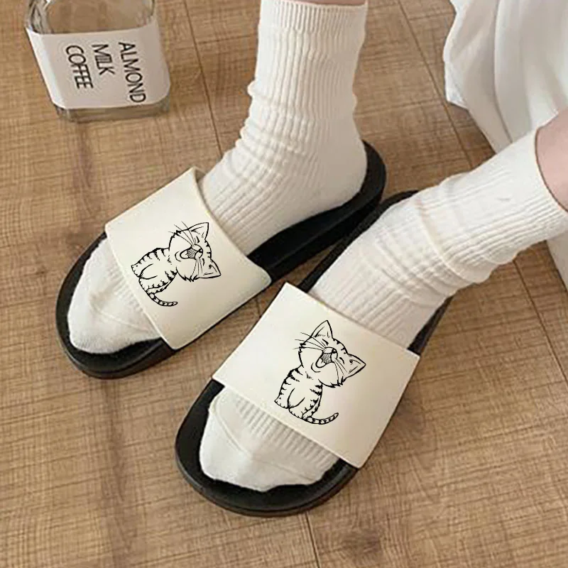 

2021 Shoes for Woman Home Slippers Slip on Thick Bottom Flip Flops Lady Non-slip sandalias Animal Kawaii Pattern Beach Slides