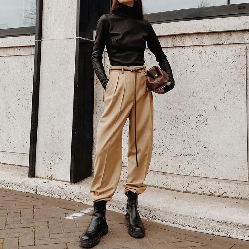 Повседневные спортивные штаны джоггеры с высокой талией плиссированные