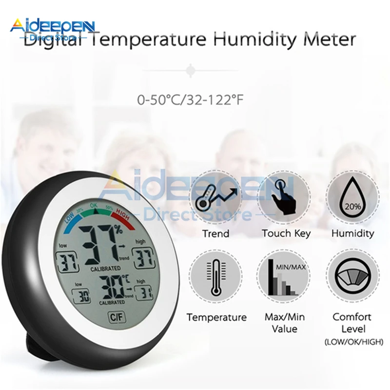 Цифровой термометр гигрометр с сенсорным ЖК экраном круглый цифровой измеритель