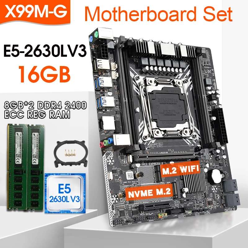 Verkauf X99 Motherboard Set Combo LGA2011-3 V3/V4 Prozessor 2*8GB DDR4 2400MHZ Und 1,8 Ghz 55W E5 2630L V3 Prozessor