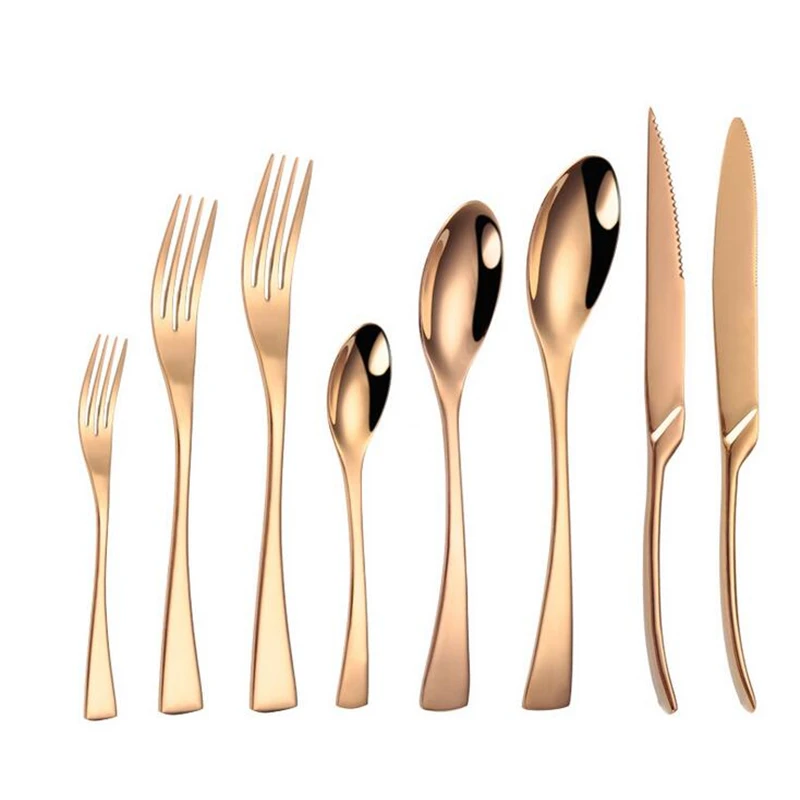 Rose Gold 8 шт./компл. чистый черный столовая посуда стейк нож 18/10 из нержавеющей стали западные столовые приборы кухонная посуда столовый набор Droppshippng - Цвет: Rose Gold