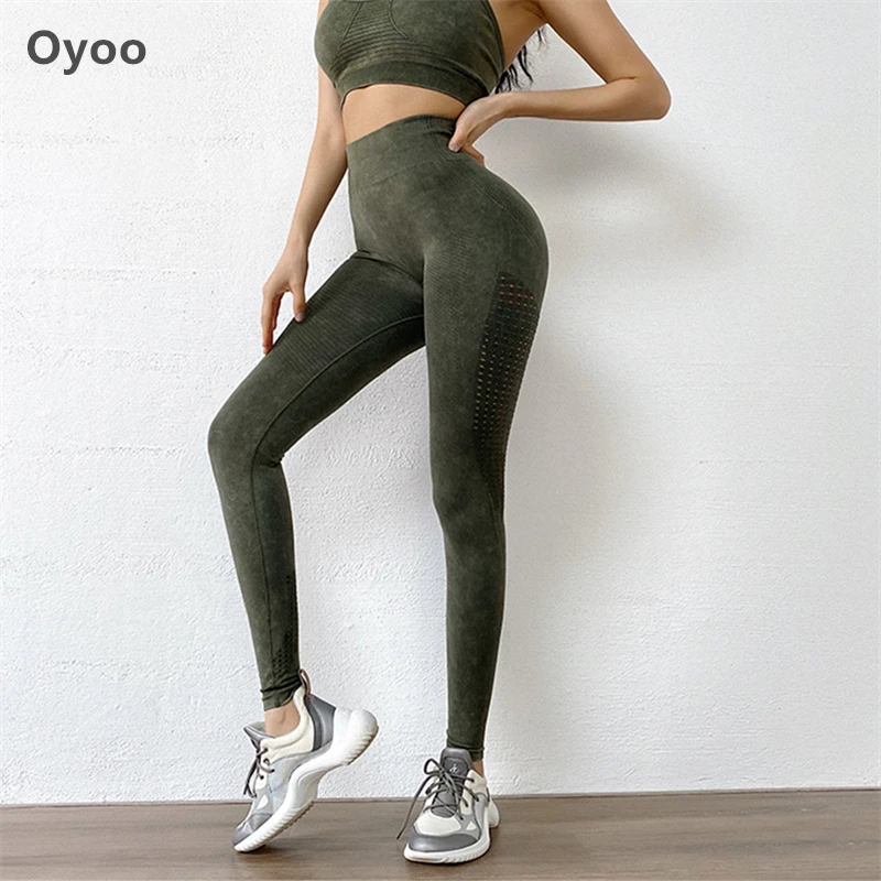 Бесшовные Леггинсы Oyoo с высокой талией растягивающиеся штаны для йоги эффектом