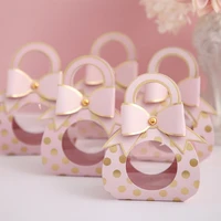 10pcs pink birthday holiday party small handle wedding gift bag child candy cookies packaging bag handbag paper gift box