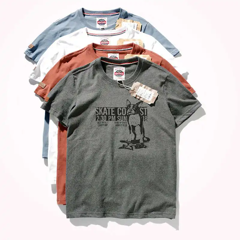 Мужская футболка с коротким рукавом и круглым вырезом из чистого хлопка|Мужские