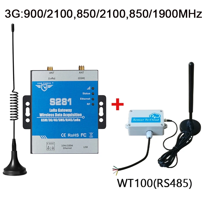 3G with WT100 LoRa шлюз промышленный дальний Modbus RTU 2G 3g 4G LTE 433mhz IOT шлюзовый dtu - Цвет: 3G with WT100