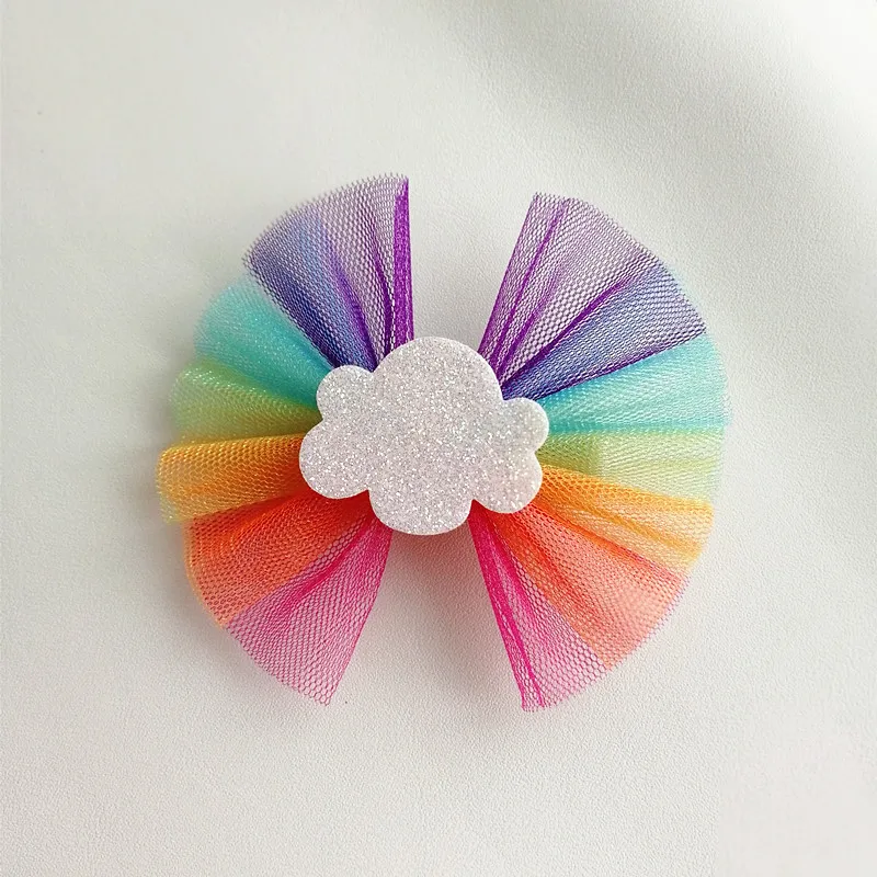 Заколки для волос с бантом радужной сеткой девочек цветные детские заколки