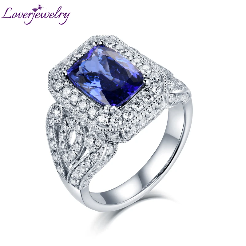 2021 Танзанит кольца для женщин Чистый 14Kt белого золота 3.55Ct натуральный женские