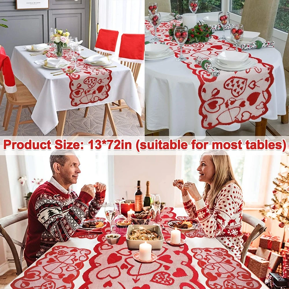 Red Heart-Shaped Valentine's Day Lace Fabric Tablecloth Wedding Party Dining Table Romantic Decoration mat Kitchen Placemat | Дом и сад
