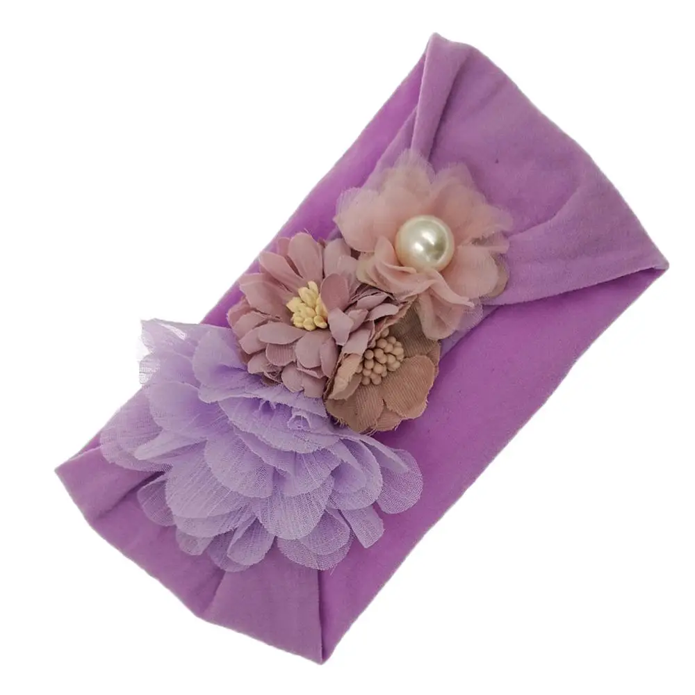 Перламутровый Тюрбан повязка на голову для маленьких девочек Цветочные головные