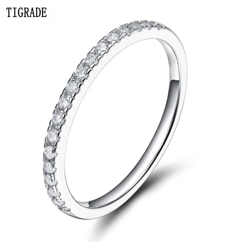 Tigrade, 925 пробы, серебряные кольца для женщин, обручальное кольцо, кубический цирконий, тонкое 2 мм кольцо, модное женское S925 ювелирное изделие, Размер 3 - Цвет основного камня: White CZ