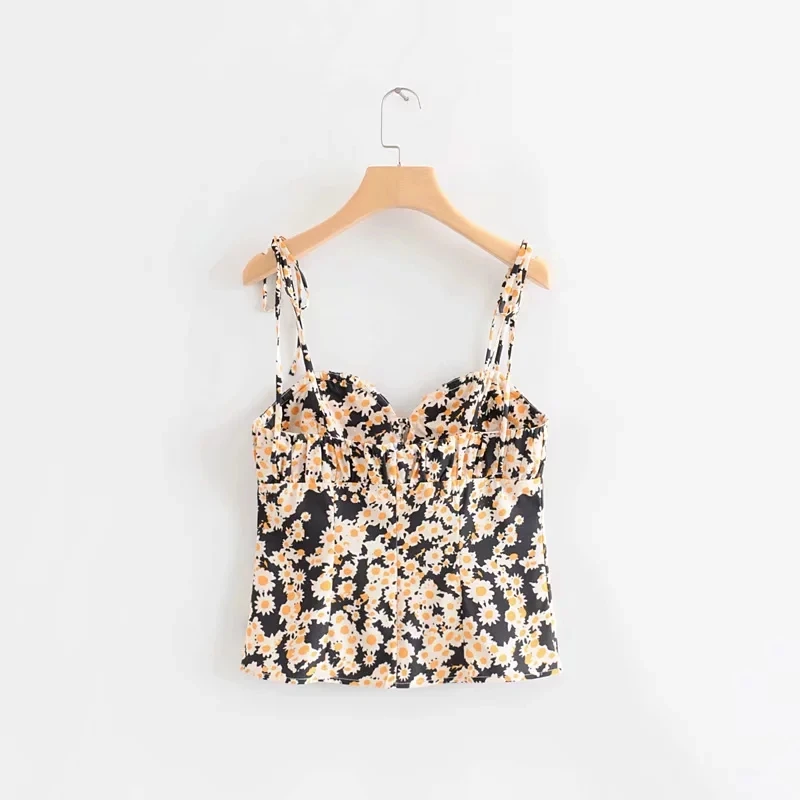 Boho crop top women summer spaghetti strap sexy tops bohemian floral print cropped shirt korean women clothes 2019