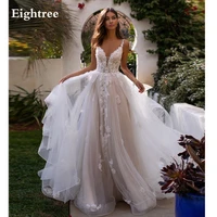eightree new spaghetti 3d flower wedding dresses sleeveless boho ball bridal gowns lace appliques princess country bride dress