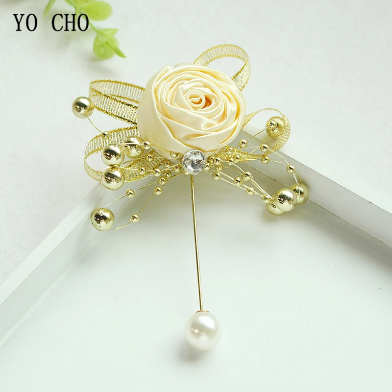 

YO CHO Silk Rose Bud Men Corsage Pin Flower Wedding Brooch for Bridesmaid Groom Boutonniere Men Wedding Corsage Flowers