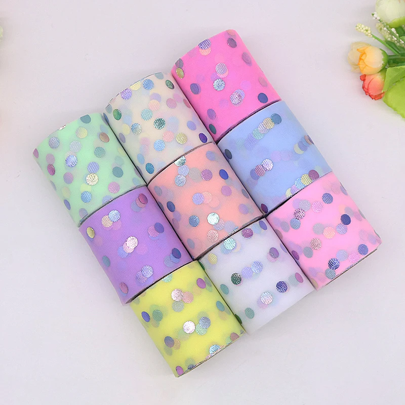 Тюль в красочный горошек 6 см 10 ярдов блестящая круглая тюль с блестками рулоны