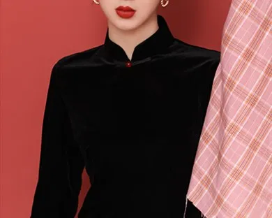 Осенне зимнее платье Ципао для девочек SWEETXUE золотистые бархатные кружевные