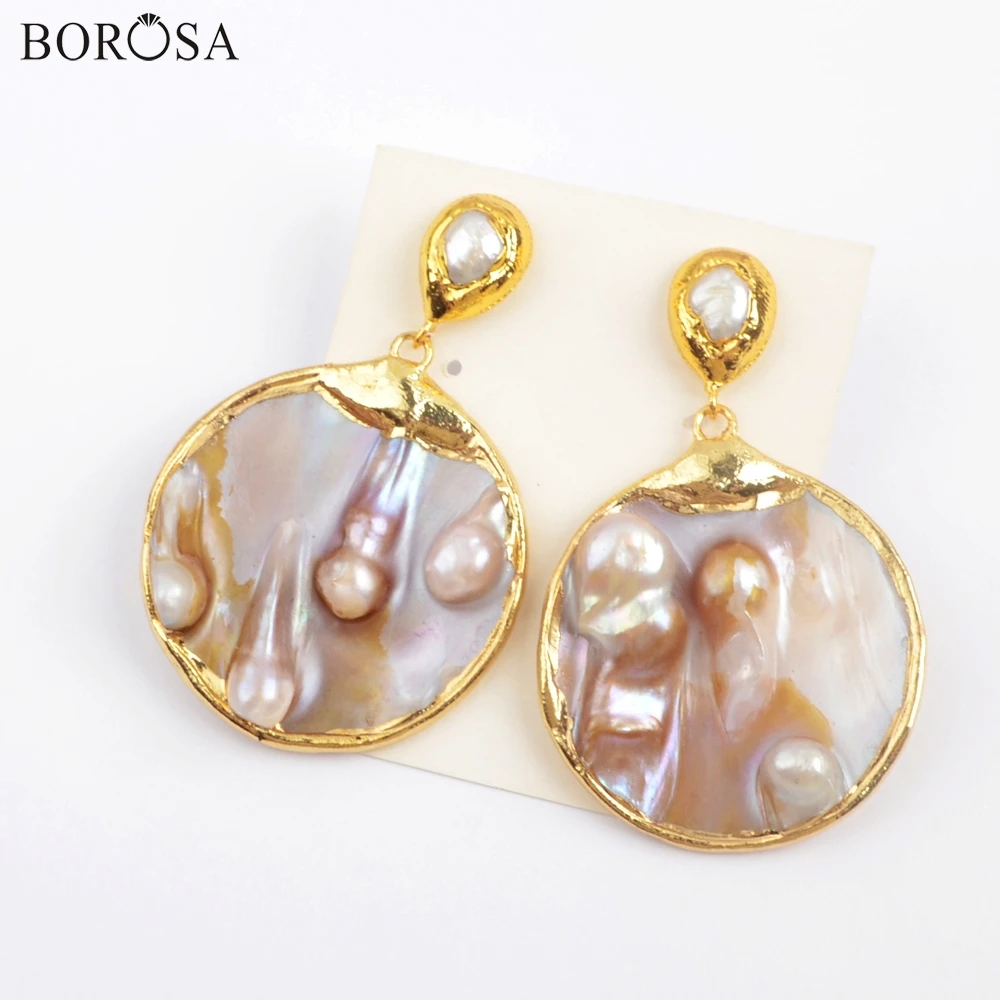 BOROSA 3/5 пар золотое покрытие круглый натуральный жемчуг серьги высокое качество пресноводный жемчуг свободная форма висячие серьги, серьги, ювелирное изделие, G1901-E