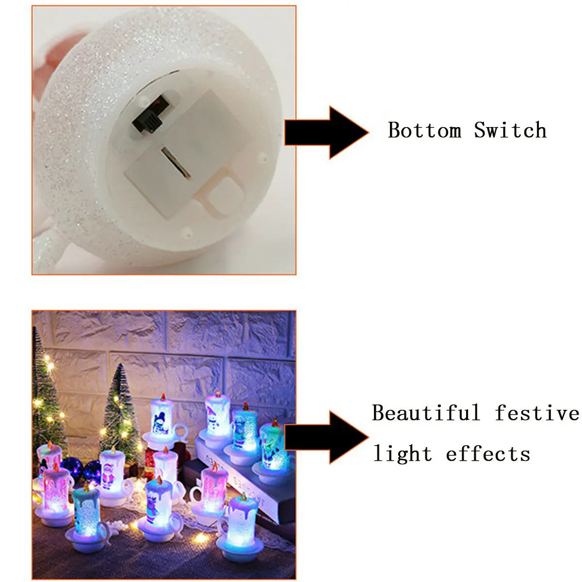 Рождественская Светодиодная свеча меняющая цвет мерцасветильник ка в форме