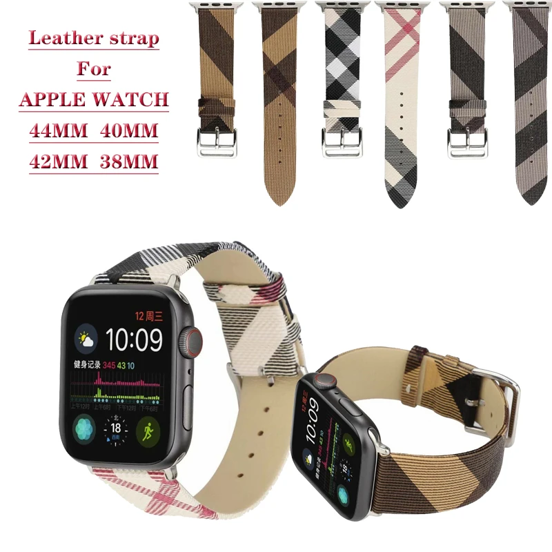 Клетчатый ремешок для Apple Watch 44 мм 40 iWatch Series 5 4 3 2 1 42 38 браслет из натуральной кожи