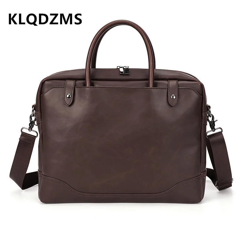 KLQDZMS Men's Handbag Briefcases Male Simple Bag Vintage PU  Leather Bags Teenagers Classic Handbag Hot Sell