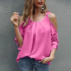 Женская кружевная блузка, розовая Свободная рубашка на бретельках с коротким рукавом, 5xl, размера плюс