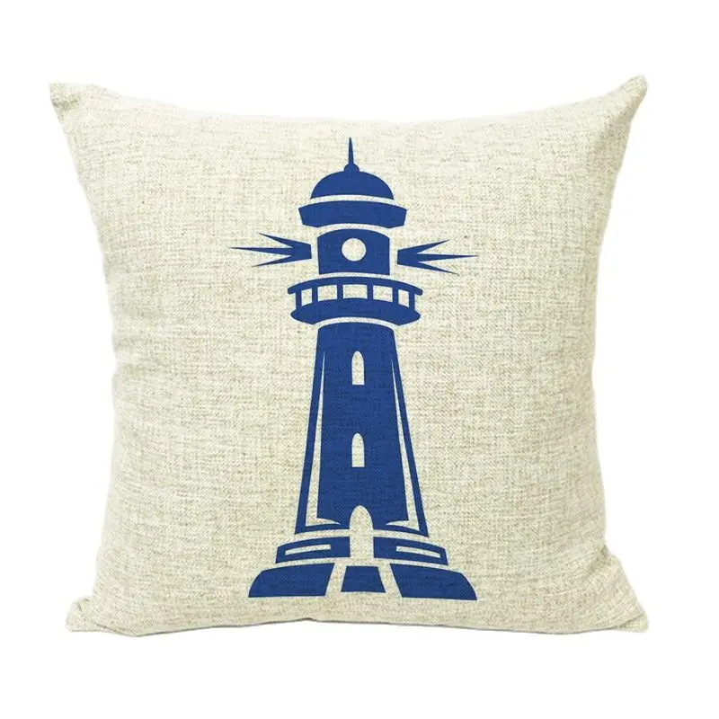 Наволочка современный руль якорь маяк парусник 1 Боковая печать льняная