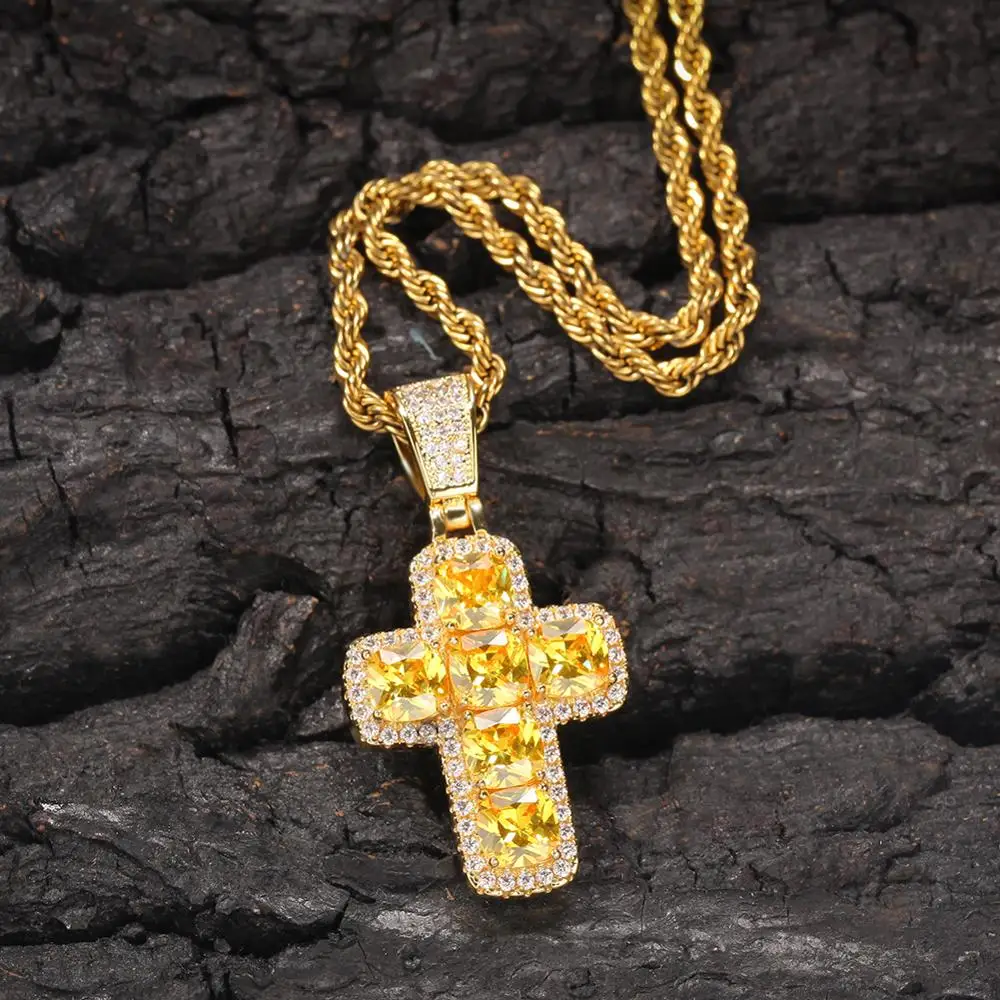 Шикарный королевский кубик драгоценный камень крест ожерелье хип-хоп полный