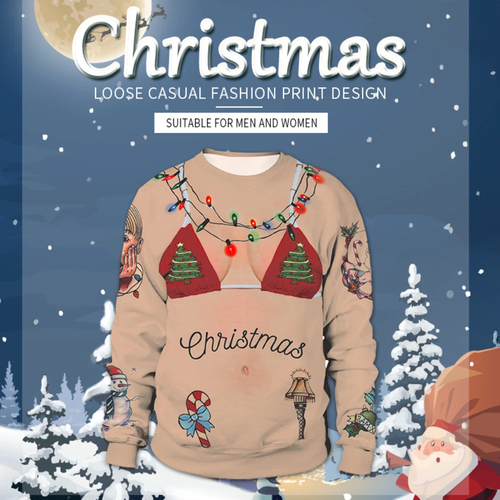 

2021 Hot Selling Popular Christmas New Funny Digital Printed Alpaca Pullover Round Neck Couple Sweater Casual Polyester Clothes