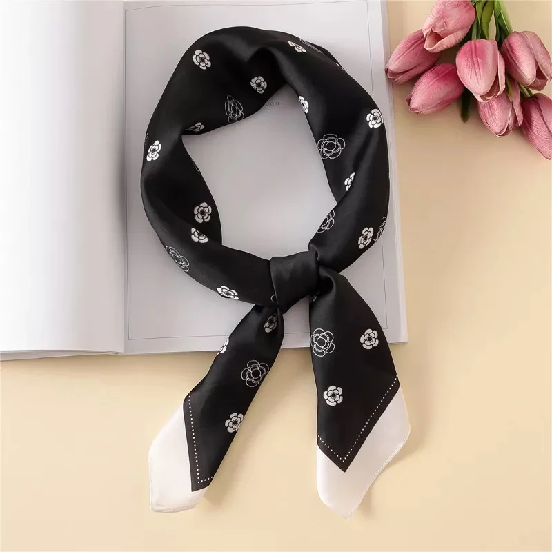 

Silk Satin Kerchief Floral Print Hair Scarf For Women Small Neck Scarfs 70cm Square Headband Bandana Scarves For Ladies Dropship