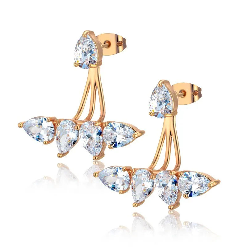 Простые и модные серьги-гвоздики с кристаллами циркония для женщин золотого