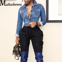 2021 new women spring and autumn denim short coats slim stretch jackets ladies lapel long sleeve solid color casual fashion top