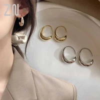 zn elegant trendy korean personality metal geometric c shape hoop earrings for women fashion classic jewelry accessories gifts